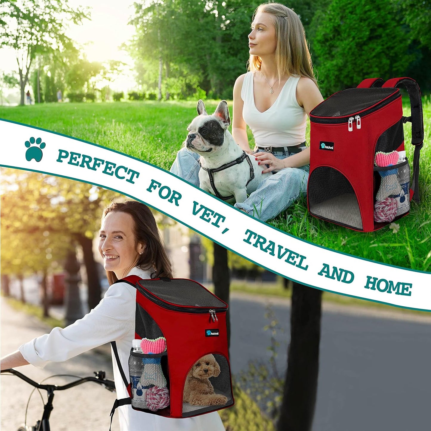 Small Dogs and Cat Backpack Carrier, Airline Approved Pet Backpack Carrier, Ventilated, Safety Strap, Buckle Support Designed for Hiking Travel Camping Outdoor, Max 18 Lbs (Red)