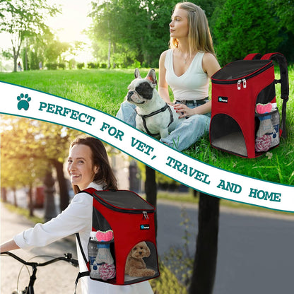 Small Dogs and Cat Backpack Carrier, Airline Approved Pet Backpack Carrier, Ventilated, Safety Strap, Buckle Support Designed for Hiking Travel Camping Outdoor, Max 18 Lbs (Red)