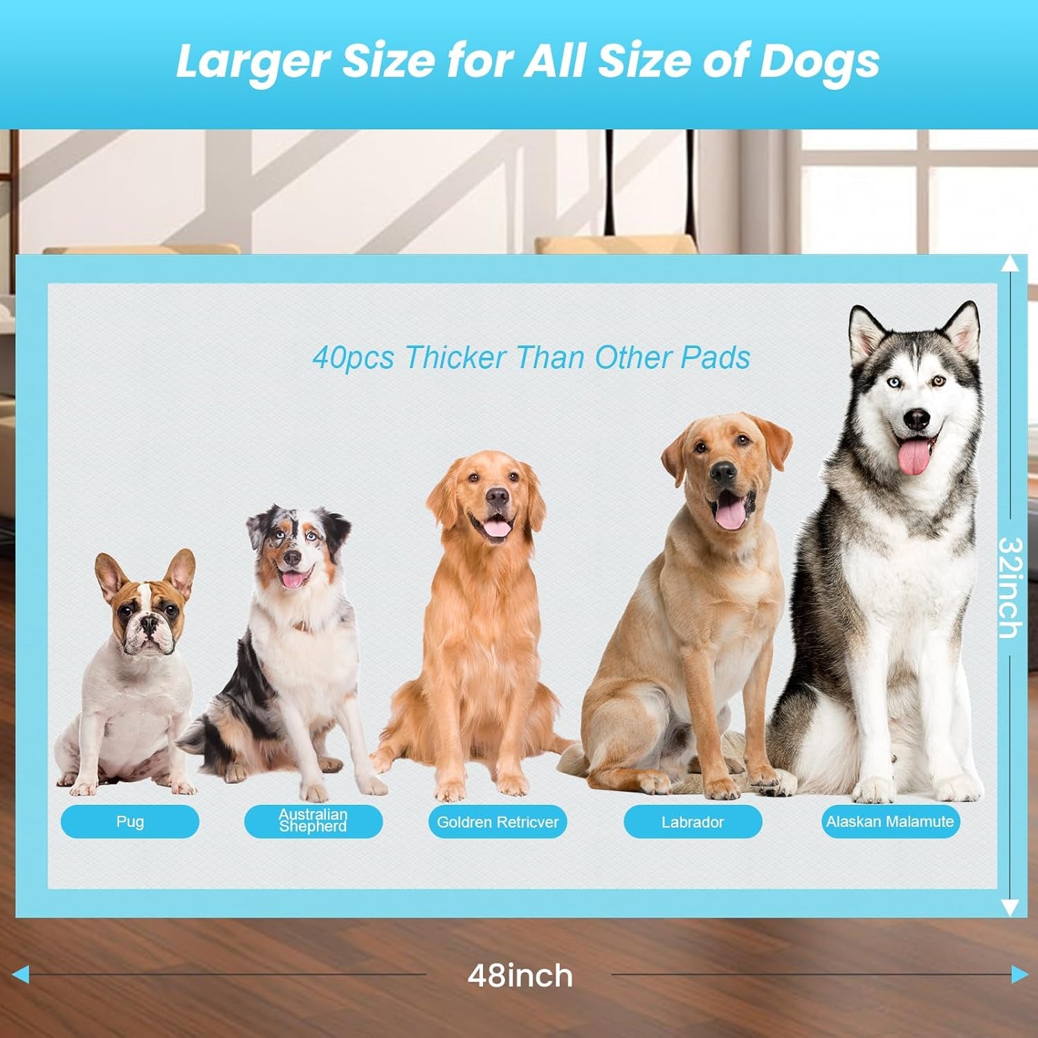 31"X47" Extra Large Dog Pee Training Pads,40Pcs Disposable Dog Training Pads Pet Potty Pads Quick Absorb Doggie Pads for House Training Cats Rabbits Dogs Leak-Proof Pet Pads