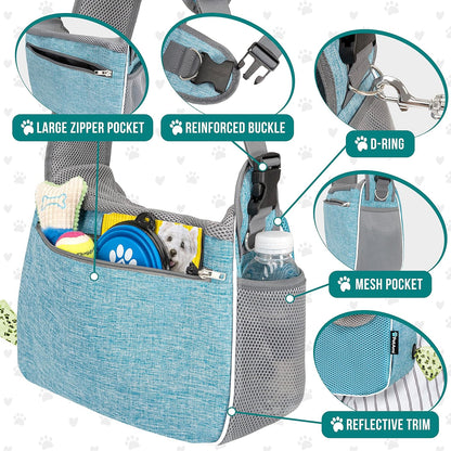 Small Dog Sling Carrier, Soft-Sided Crossbody Puppy Carrying Purse Bag, Adjustable Sling Pet Pouch to Wear Medium Dog Cat Travel, Dog Bag for Traveling, Poop Bag Dispenser, Max 10 Lbs, Blue