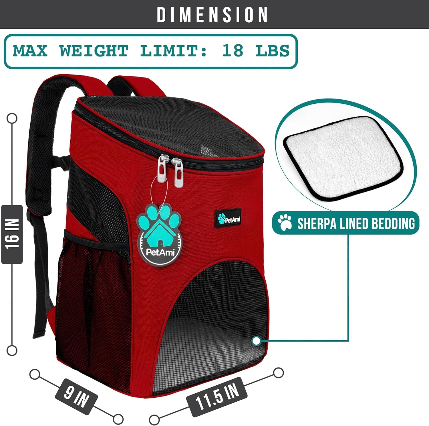 Small Dogs and Cat Backpack Carrier, Airline Approved Pet Backpack Carrier, Ventilated, Safety Strap, Buckle Support Designed for Hiking Travel Camping Outdoor, Max 18 Lbs (Red)