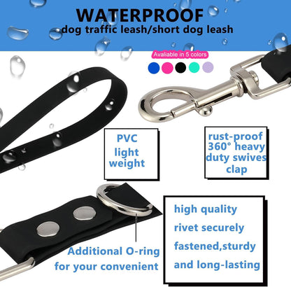 Short Dog Leash - 9 Inch Dogs Lead Grab Tab Heavy Duty Waterproof PVC Dog Training Traffic Leashes for Safety Control Behavior Correction Hiking Backup & All Breeds (Black, 9'')