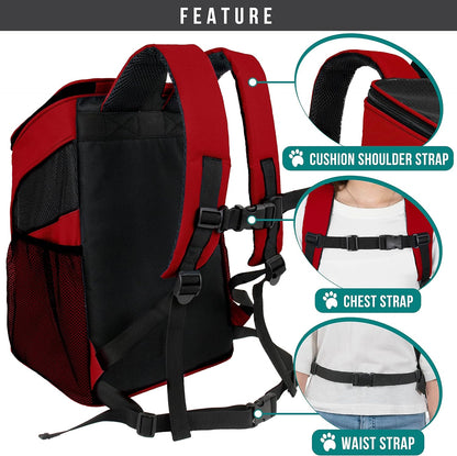 Small Dogs and Cat Backpack Carrier, Airline Approved Pet Backpack Carrier, Ventilated, Safety Strap, Buckle Support Designed for Hiking Travel Camping Outdoor, Max 18 Lbs (Red)