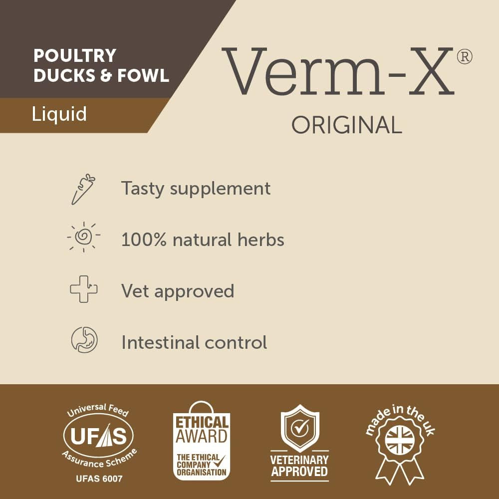 100% Natural Liquid for Poultry. Supports Intestinal Hygiene. Vet Approved. UFAS Assured. Contains Prebiotic for Gut Biome. Restores and Maintains Gut Vitality. Wormwood Free - 250Ml
