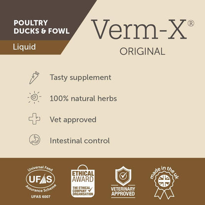 100% Natural Liquid for Poultry. Supports Intestinal Hygiene. Vet Approved. UFAS Assured. Contains Prebiotic for Gut Biome. Restores and Maintains Gut Vitality. Wormwood Free - 250Ml