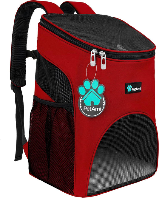 Small Dogs and Cat Backpack Carrier, Airline Approved Pet Backpack Carrier, Ventilated, Safety Strap, Buckle Support Designed for Hiking Travel Camping Outdoor, Max 18 Lbs (Red)