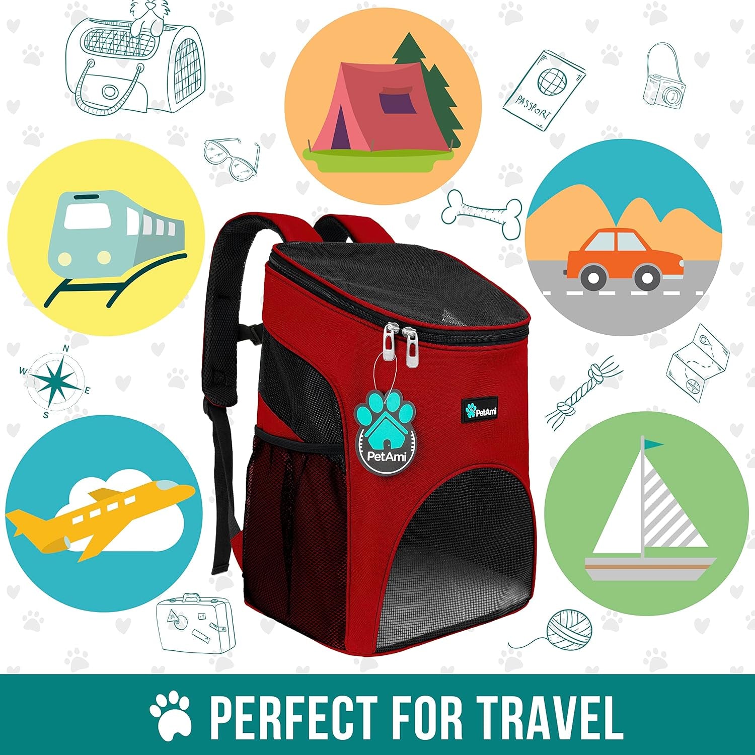 Small Dogs and Cat Backpack Carrier, Airline Approved Pet Backpack Carrier, Ventilated, Safety Strap, Buckle Support Designed for Hiking Travel Camping Outdoor, Max 18 Lbs (Red)