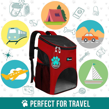 Small Dogs and Cat Backpack Carrier, Airline Approved Pet Backpack Carrier, Ventilated, Safety Strap, Buckle Support Designed for Hiking Travel Camping Outdoor, Max 18 Lbs (Red)